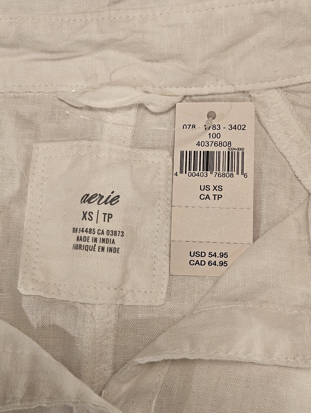 Aerie SZ XS NWT White Linen Blend Button Down Beachy Cover Up Long Sleeve Top - Picture 4 of 9